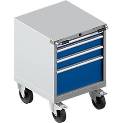 Mobiele gereedschapskast WSK 27-27, 4 laden, tot 75 kg, H 770 mm, individuele vergrendeling, staal, wit aluminium/gentiaanblauw