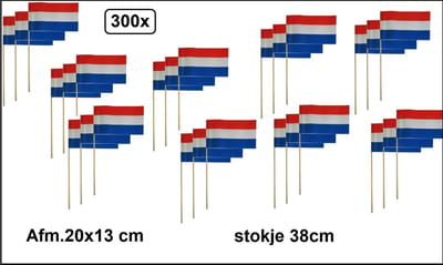 300x Vlaggetjes op stok rood/wit/blauw - Holland EK WK thema feest nederland koningsdag festival uitdeel