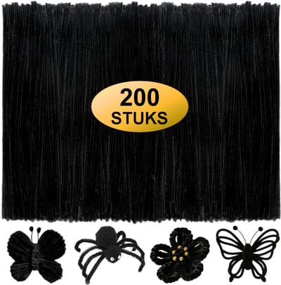 Fako Bijoux - 200 Zwarte Pijpenragers - Set van 200 Stuks Chenille Draden - Zwart - 30 cm Lang - Knutselen - DIY - Hobby - Chenille Draad – Flexibele Pijpenragers - Kinderen en Volwassenen - 200 Stuks