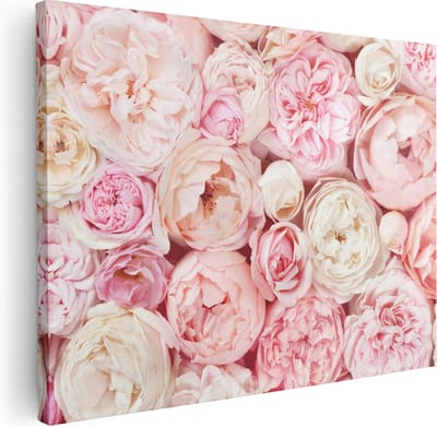 Artaza Canvas Schilderij Pioenrozen - 40x30 cm - Klein - Muurdecoratie Bloemen - Wanddecoratie Woonkamer - Kamer Accessoires Roze