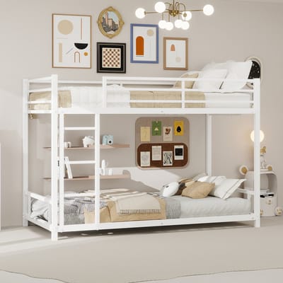 Sweiko Stapelbed - 90x190 cm - Metalen frame - Veiligheidshekken - Kinderbed - Wit