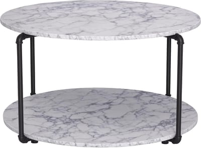 Ronde salontafel - Met opbergruimte - Woonkamer inrichten - Marmerlook blad - Ø 80 cm - Wit zwart