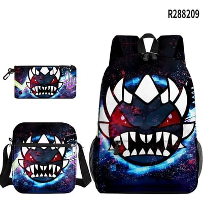 Populaire Coole Geometry Dash 3D Geprint 3 stuks/Set leerling Schooltassen Laptop Dagrugzak Rugzak Schuin gedragen schoudertas Etui