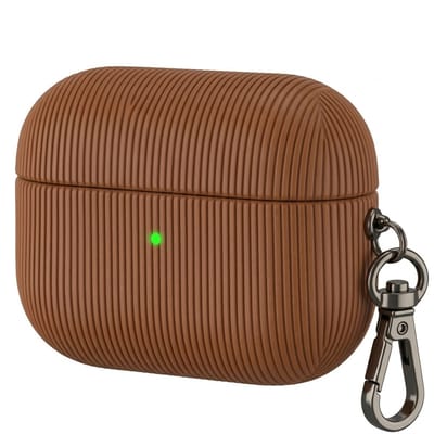 Luxe geribd hoesje voor oordopjes – Vertical Stripe design met sleutelhaak, geschikt voor AirPods Pro 2 (Bruin)