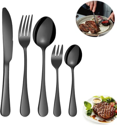 5 stuks - Zwarte Bestekset - steak bestekset - Bestekset RVS - inclusief mes vork lepel en steakmes - Eenpersoons bestekset - geschikt voor thuis en op feest
