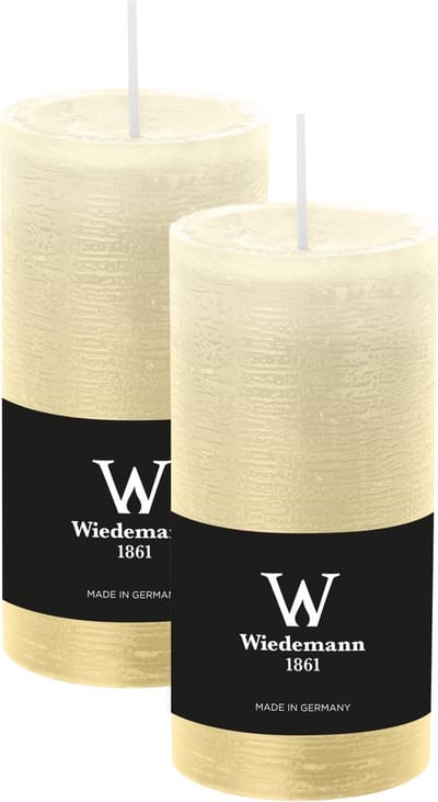 Wiedemann Cilinderkaars/stompkaars - 2x - rustieke kaars - creme wit - 6 x 12 cm - 42 branduren