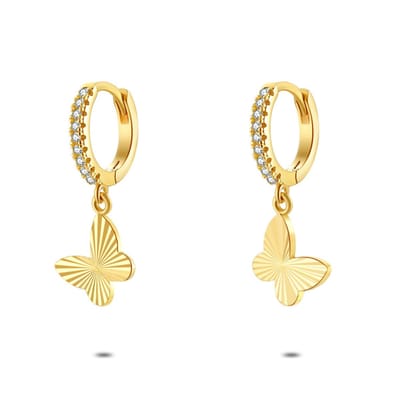 Twice As Nice Oorbellen in 18kt verguld zilver, oorring, vlinder gebeiteld, zirkonia