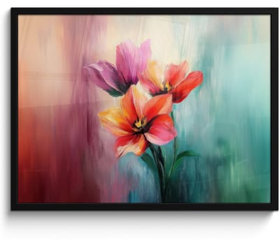 Poster in lijst - Fotolijst 70x50 cm - Posters - Tulpen - Lichtreflecties - Kleurverloop - Posterlijst zwart - Decoratie - Wanddecoratie woonkamer - Muurdecoratie slaapkamer
