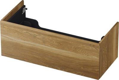 INK® wastafelonderkast 1 lade greeploos push to open echt hout 100x45x38cm, massief eiken aqua
