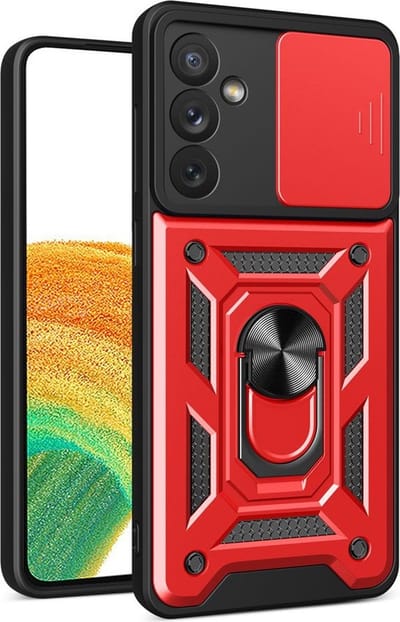 MobyDefend Hoesje - Geschikt voor Samsung Galaxy A34 - Pantsercase Met Draaibare Ring - Rood