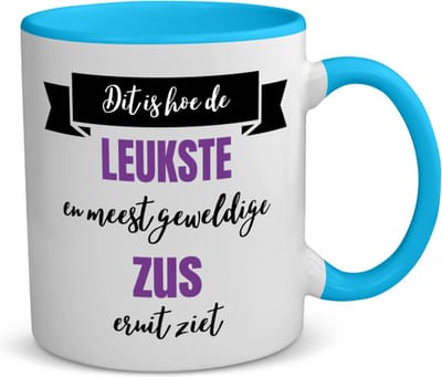 Akyol - leukste zus eruit ziet koffiemok - theemok - blauw - Zus - beste zus - verjaardagscadeau - cadeau voor zus - gift - kado - 350 ML inhoud
