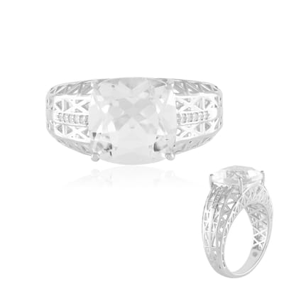 Cavill - Zilveren Ring - 925 Sterling Zilver met 6 75 ct Witte Kwarts Antiek Kussenslijpsel en 10 Sprankelende Zirkonen 0 18 ct - Elegante Damesring