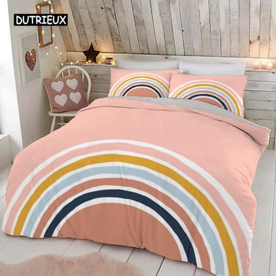 Trendy pastelkleuren regenboog Beddengoedset Baby Kinderen Dekbedovertrek 150x210 135x200 Met Kussenslopen En Rits AU Single(140x210cm)