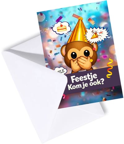 Uitnodiging kinderfeestje - Uitnodigingskaarten - Set 10 stuks met enveloppen - Jongen Meisje - Aapje
