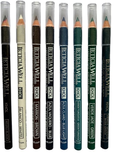 Leticia Well - Set met 8 Kohl / Kajal Oogpotlood / Eyeliner Pencil - Zwart - Wit - Bruin - Donker Blauw - Kobalt Blauw - Turquoise Groen - Helder Groen - Groen - Set met 8 stuks