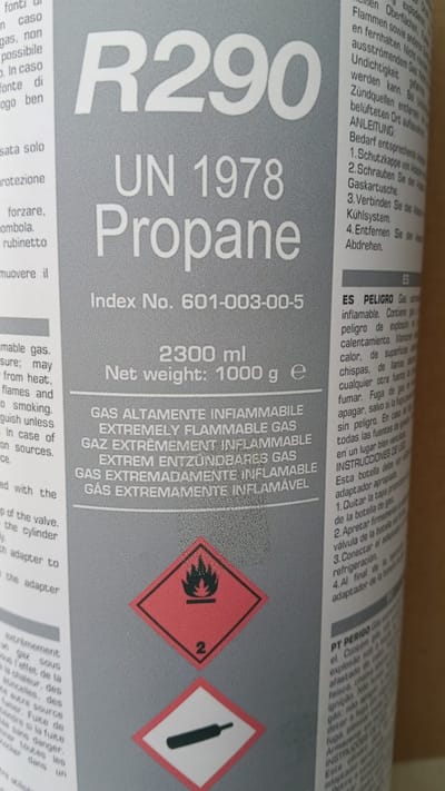 R290 koelmiddelgas, cilinder van 1000 gram