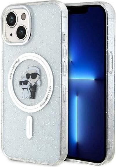 MagSafe-hoesje voor Apple iPhone 15, Karl Lagerfeld, Glitter Karl & Choupette, Transparant