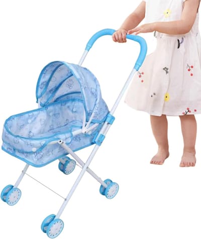 Poppenwagen met kap - Speelgoed kinderwagen - Fantasierijk spel - Realistisch vouwspel - 60 x 28 x 11 cm