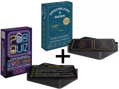 COMBI-DEAL: Pubquiz over 2025! (#4); 9 pubquizzen van 6 rondes - quizpuzzels - Kaartspel - Pocketformaat vragenspel - 198 vragen over Nederland + Omschrijven & Raden #1 - 30 seconden tijdlimiet per 5 begrippen - totaal 1080 begrippen - grote groepen