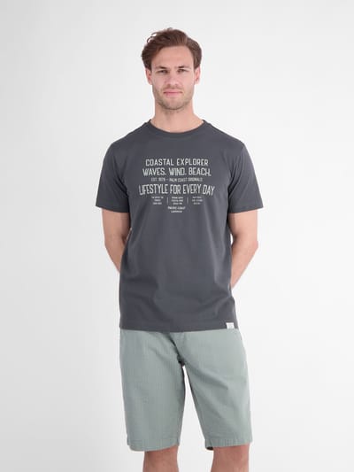 LERROS Sportief T-shirt van katoen met een stoere sloganprint , Maat: S , Kleur: LAVA GREY , 100% katoen
