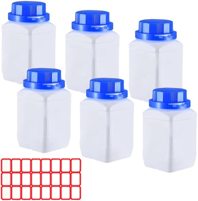 6 x 250 ml Flessen met brede hals, chemische fles met schroefdop, laboratoriumfles, HDPE kunststof flessen voor laboratorium, keuken of hobby (wit)