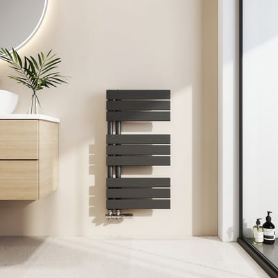 EMKE Handdoekradiator - Plat Design - Mat Zwart - 76x40 cm - 342W - Badkamer Verwarming - CV Radiator