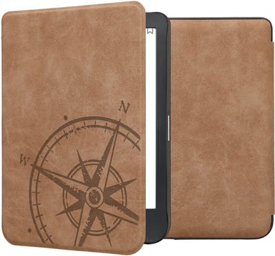 kwmobile hoes geschikt voor Kobo Clara BW / Colour - Hoesje voor ereader in bruin - Vintage Kompas design