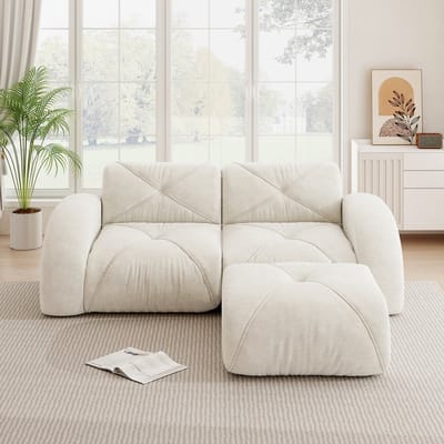 MODFU Modulaire Bank met Zachte Chenille - Moderne Hoekbank / Loungebank - 32D Schuim met Hoge Dichtheid - Geschikt voor Woonkamer - Wit