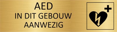 CombiCraft deurbordje AED in dit gebouw aanwezig in goud met tape - 165 x 45 mm