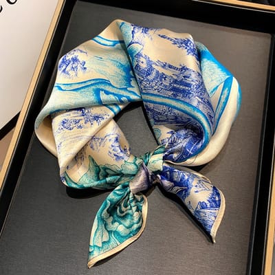 Dames Sjaal - Sjaals - Stola - Vierkante doek - Elegant Stijlvol Dames haar sjaal - Satijn zijde - Hals sjaaltje - Sjaaltje Satijn - Neksjaaltje - Omslagdoek Modesjaals - Neksjaal - Dames Halsdoek -Dame - 16213-Blauw, 53*53cm