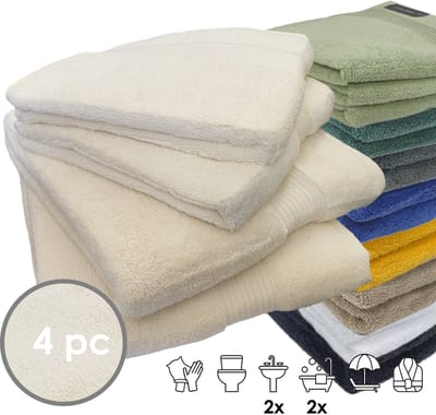 iSleep Terry Badtextiel - Voordeelset (4 delig) - 2x Handdoek 60x110 cm - 2x Badlaken 70x140 cm - Licht Beige