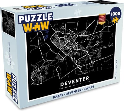 Puzzel Kaart - Deventer - Zwart - Legpuzzel - Puzzel 1000 stukjes volwassenen