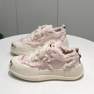 Net Rood Stijl Dikke Zool Witte Sandelhout Canvas Schoenen Kleine Witte Schoenen Sneakers Herfst Nieuw Bedelaar Schoenen Dames Tide 37 helder roze