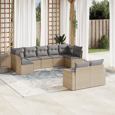 vidaXL - 9-delige - Loungeset - met - kussens - poly - rattan - beige