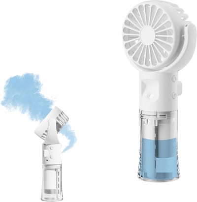 Verpakking van 1 stuk - Handventilator - Draagbare waternevelventilator - Tafelventilator - 4 snelheidsstanden - Type-C opladen - Geschikt voor gebruik binnenshuis, op school, op reis, tijdens kamperen, bij het aanbrengen van make-up, enz. - Wit