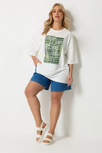 Yours Crèmekleurig Boxy Tshirt Met Abstracte Print Van 'Rio' Size 42