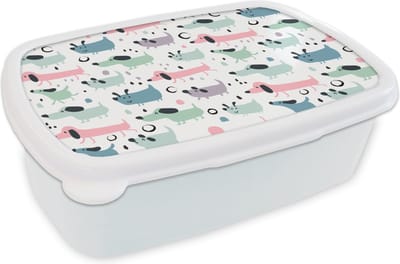 Broodtrommel Wit - Lunchbox - Brooddoos - Patroon - Hond - Tekenen - Jongens - Meisjes - Kinderen - Kind - 18x12x6 cm - Volwassenen