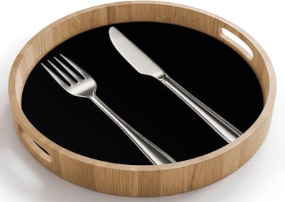 Dienblad rond 40x40 cm - Schootdienblad hout - Bestek - Klassiek - Elegant - Borrelplank rechthoek - Plateau houten dienbladen