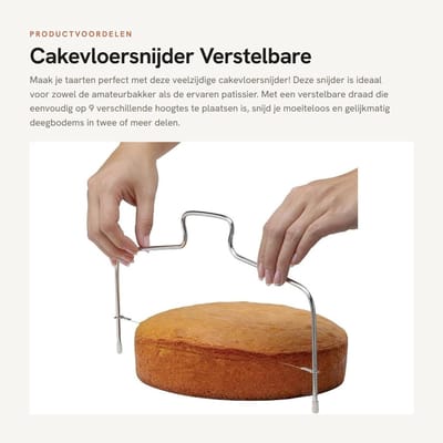 Dailygoods- Taartvloersnijder Verstelbaar - Roestvrij Staal - 1 Draad - Vaatwasmachinebestendig - Gekartelde Draad - Eenvoudig te Reinigen - Taartsnijder