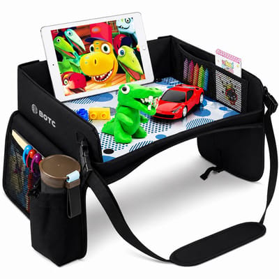 BOTC Reistafel voor Kinderen met Tekentafel & Tablethouder - Opvouwbaar - 33x40cm - Auto Organizer - Zwart