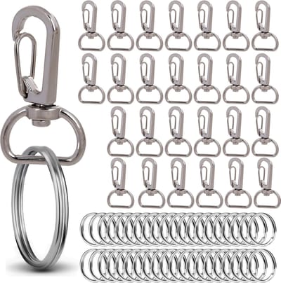 50 Stuks Karabijnhaak met 50 Sleutelringen - Musketonhaak Sleutelhanger - Keychains voor Volwassenen - Sieraden Maken Mini Musketon ringetjes - Auto Klein Carabijn - Carabiner Sleutel Hanger, Houder - DIY Karabijn Haak Ringen - Karabijnsluiting Hobby