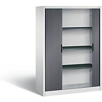 C + P Omnispace rolluikkast, 4 OH, afsluitbaar, B 1200 x D 420 x H 1660 mm, staal/kunststof, lichtgrijs/zwartgrijs