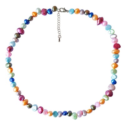 Zoetwater parelketting Decorative Pink - echte parels - sterling zilver - multi color - wit - geel - roze - pink - licht blauw - bruin - grijs - groen - donker blauw - luxe sieraden zakje - parelketting dames