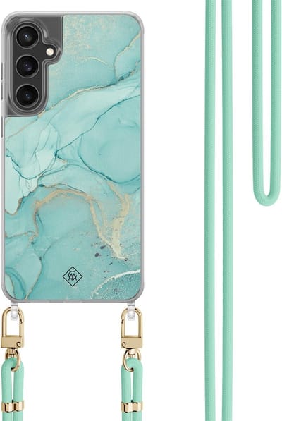 Casimoda® hoesje met koord - Geschikt voor Samsung S24 FE - Marmer mint groen - Afneembaar koord - TPU/polycarbonaat - Mint