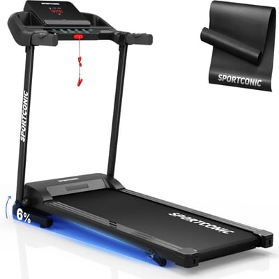 Sportconic Loopband 1-12 km/u – Loopband Inklapbaar – Professionele Loopband voor Thuis – 12 Programma's – Met Hellingfunctie – Incl. LED-display, Hartslagmeter en Beschermmat
