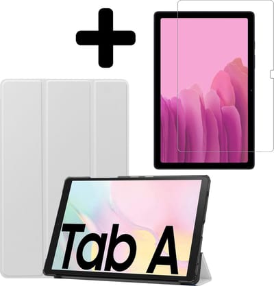 Hoes - Geschikt voor Samsung Galaxy Tab A7 (2020) - Met Screenprotector - Trifold Bookcase - Hard Cover - Hardcover Book Case - Tablet Hoesje - Wit