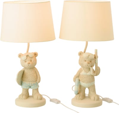 J-Line tafellamp Beer Strand Meisje/Jongen - polyresin - lichtblauw - set van 2