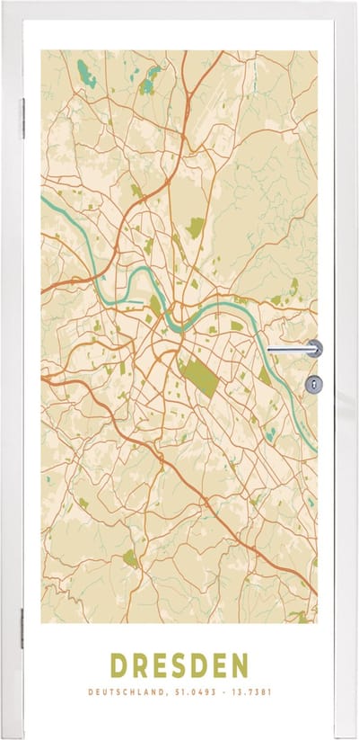 Deursticker Plattegrond - Kaart - Dresden - Vintage - Stadskaart - 95x235 cm - Deurposter