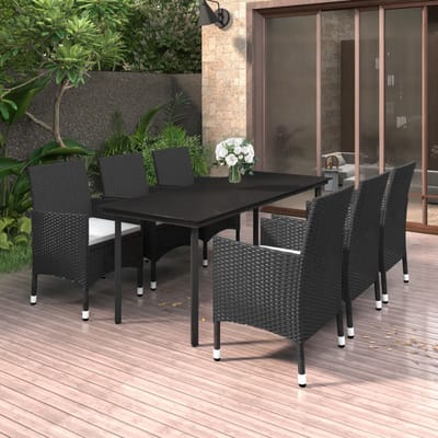 vidaXL - 7-delige - Tuinset - met - kussens - poly - rattan - en - glas