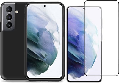 Hoesje geschikt voor Samsung Galaxy S21 FE - Full Screenprotector Glas - Schokbestendig Zwart